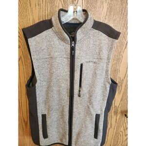 Orvis Men's Fleece Vest Heathered Gray Black Quilted Pockets Full Zip Size Large